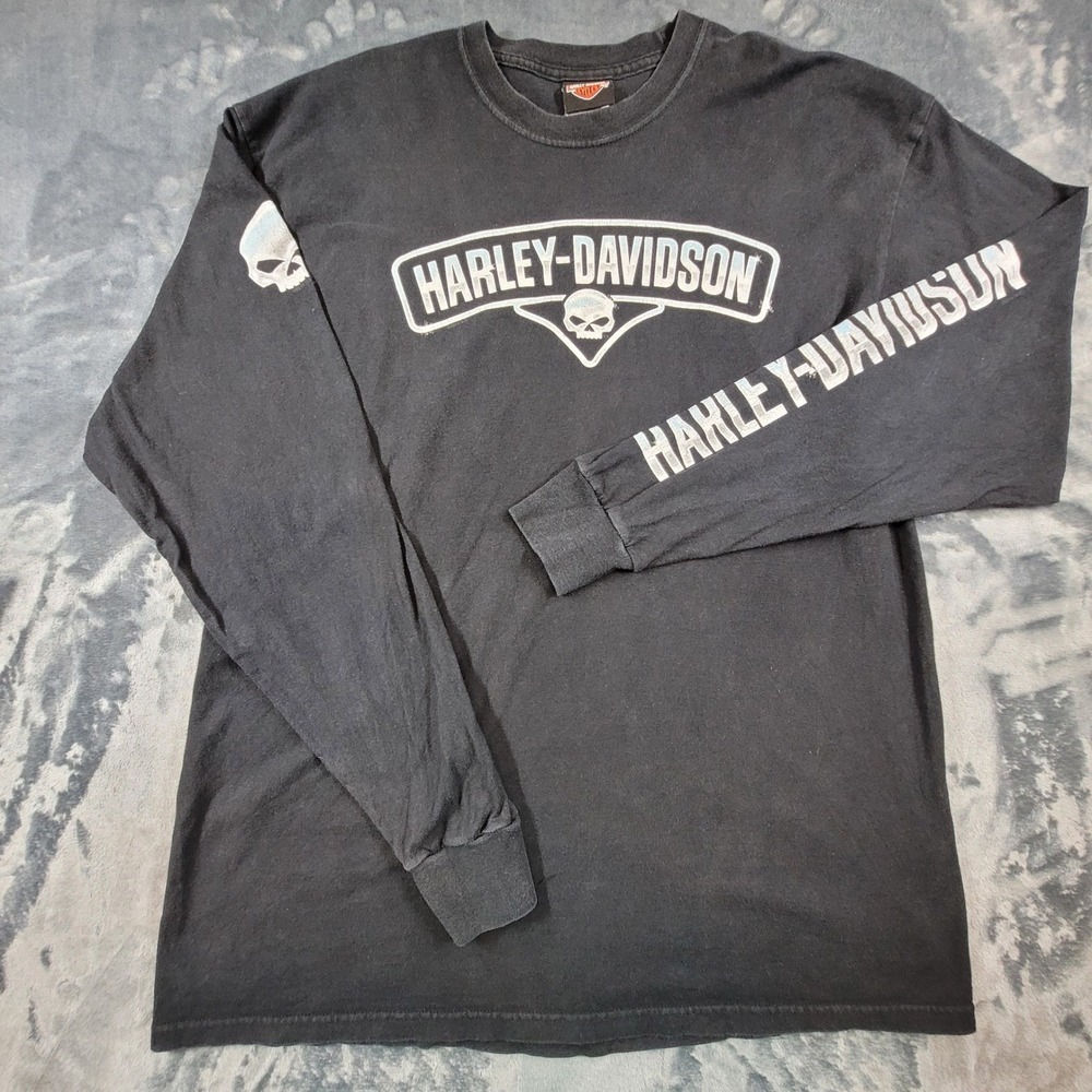 Harley-Davidson Mens Long Sleeve Shirt XL Olympia Washington Skull Graphic Black